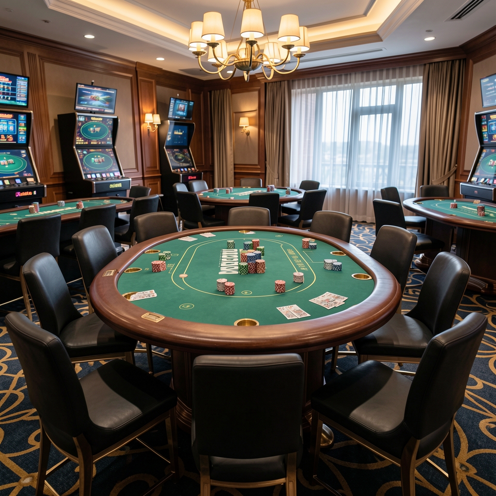 Privatan poker soba s okruglim stolom i sedam mjesta za VIP goste u ekskluzivnom casino salonu